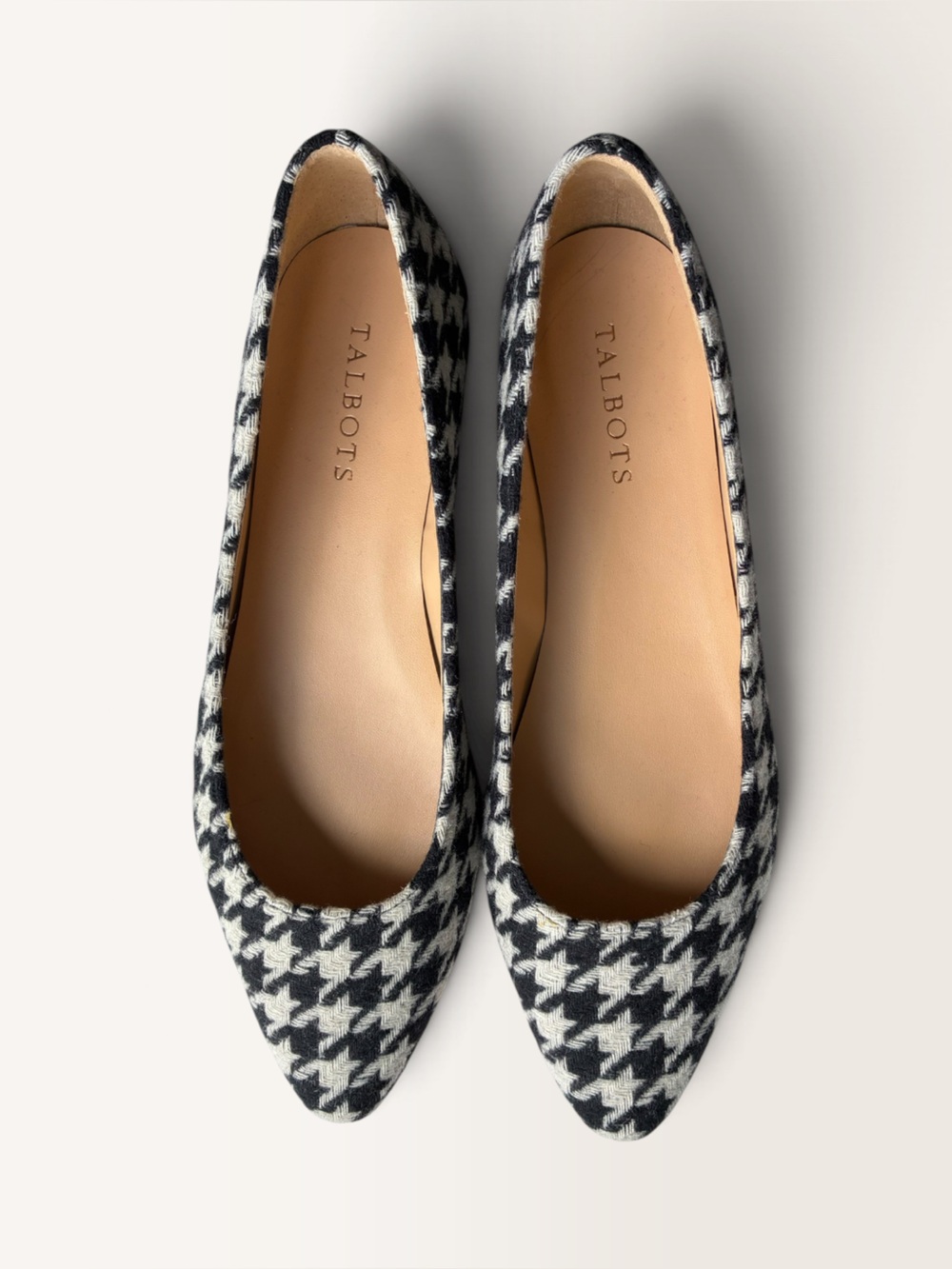 Talbots Black White Houndstooth Pointed Ballet Flats Women’s 9.5 Classic